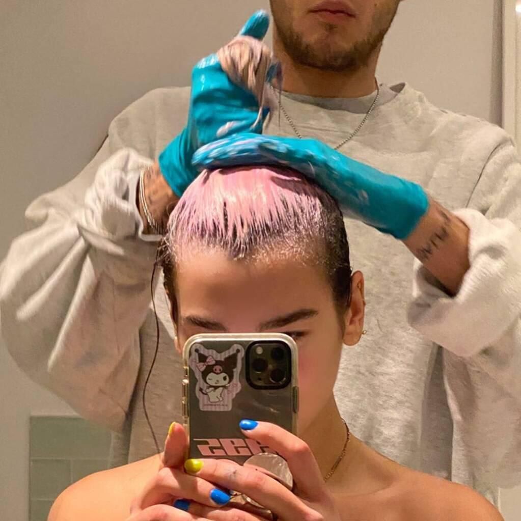 Dua Lipa with pink hair
