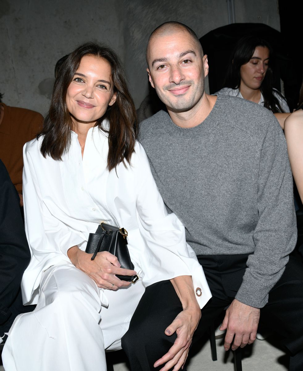 Katie Holmes (L) and Jason Bard Yarmosky attend the Lanvin show during Paris Fashion Week