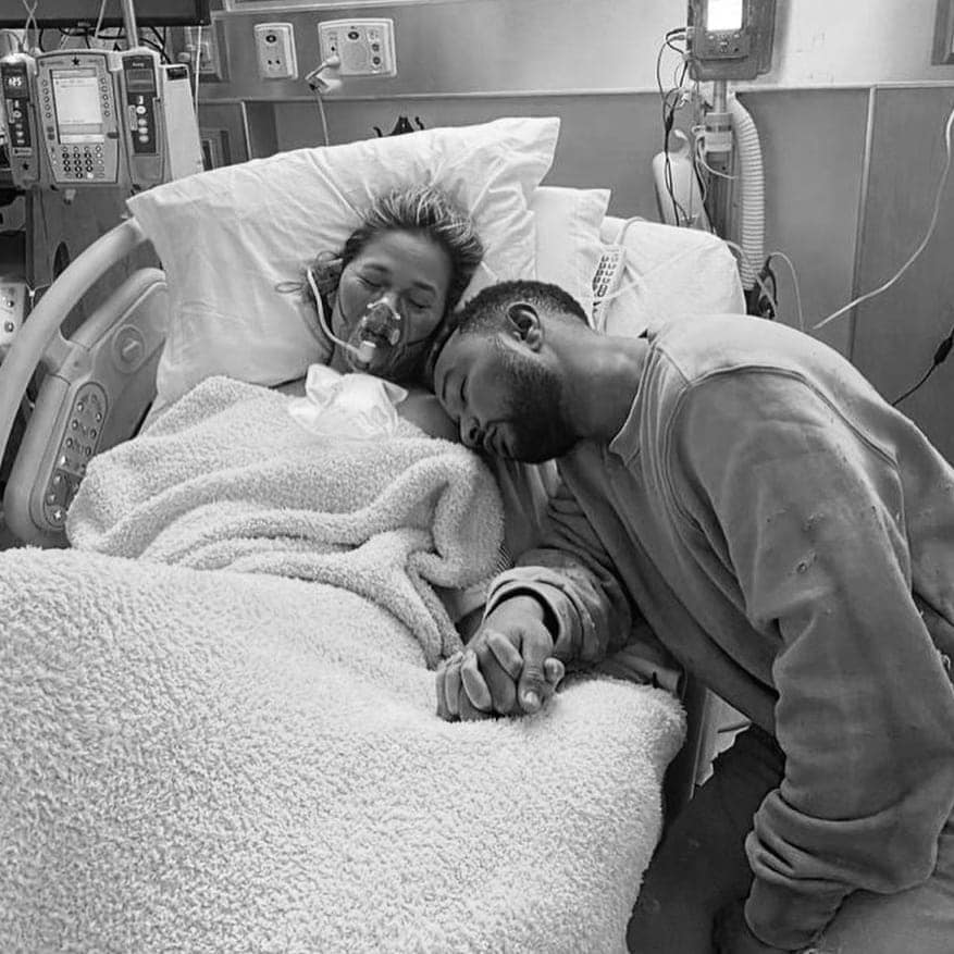 Chrissy Teigen and husband John Legend at the hospital.