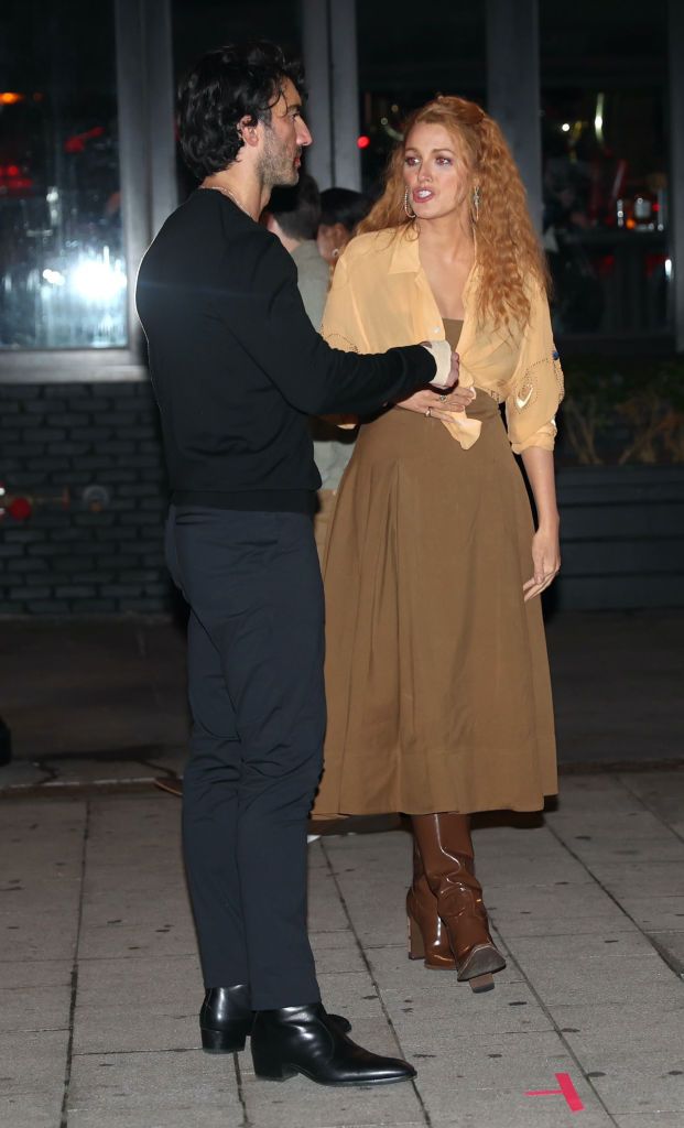Justin Baldoni and Blake Lively are seen on the set of 'It Ends with Us' on January 12, 2024 in Jersey City, New Jersey.  (Photo by Jose Perez/Bauer-Griffin/GC Images) 