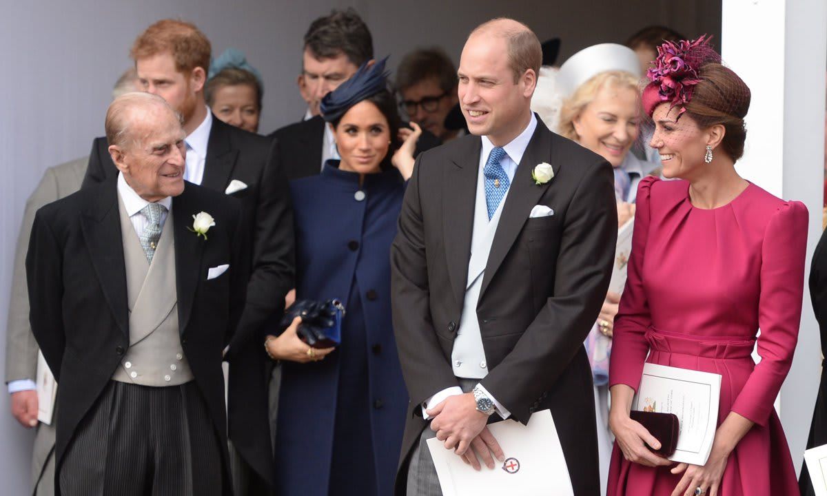 Prince Philip happily looked on at the Duke and Duchess of Cambridge following Princess Eugenie's royal wedding in 2018.