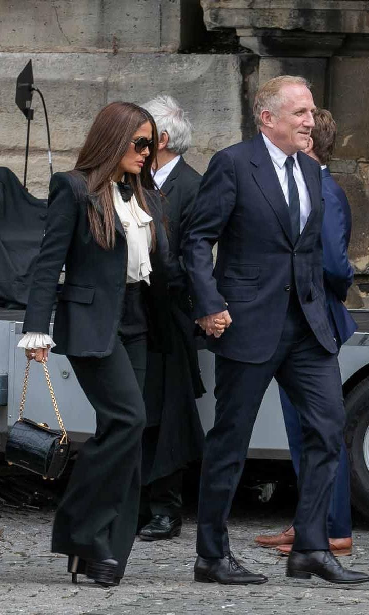 Salma Hayek and husband at Jacques Chirac funeral