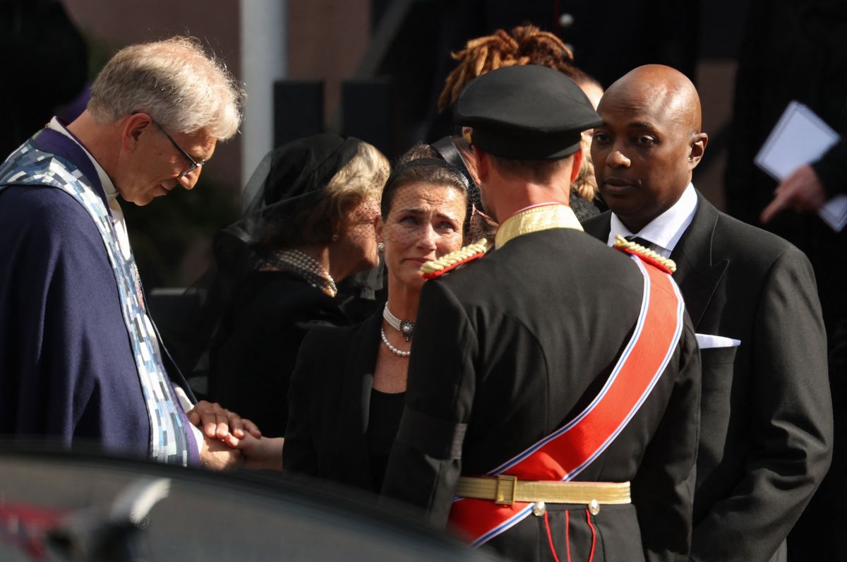 Princess Martha Louise and Durek Verrett at the funeral of King Harald