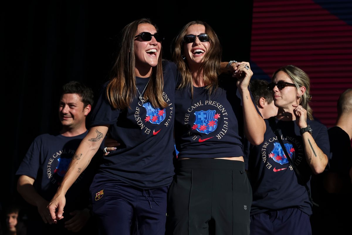 Alexia Putellas and Patri Guijarro celebrating another unforgettable night in Barça history