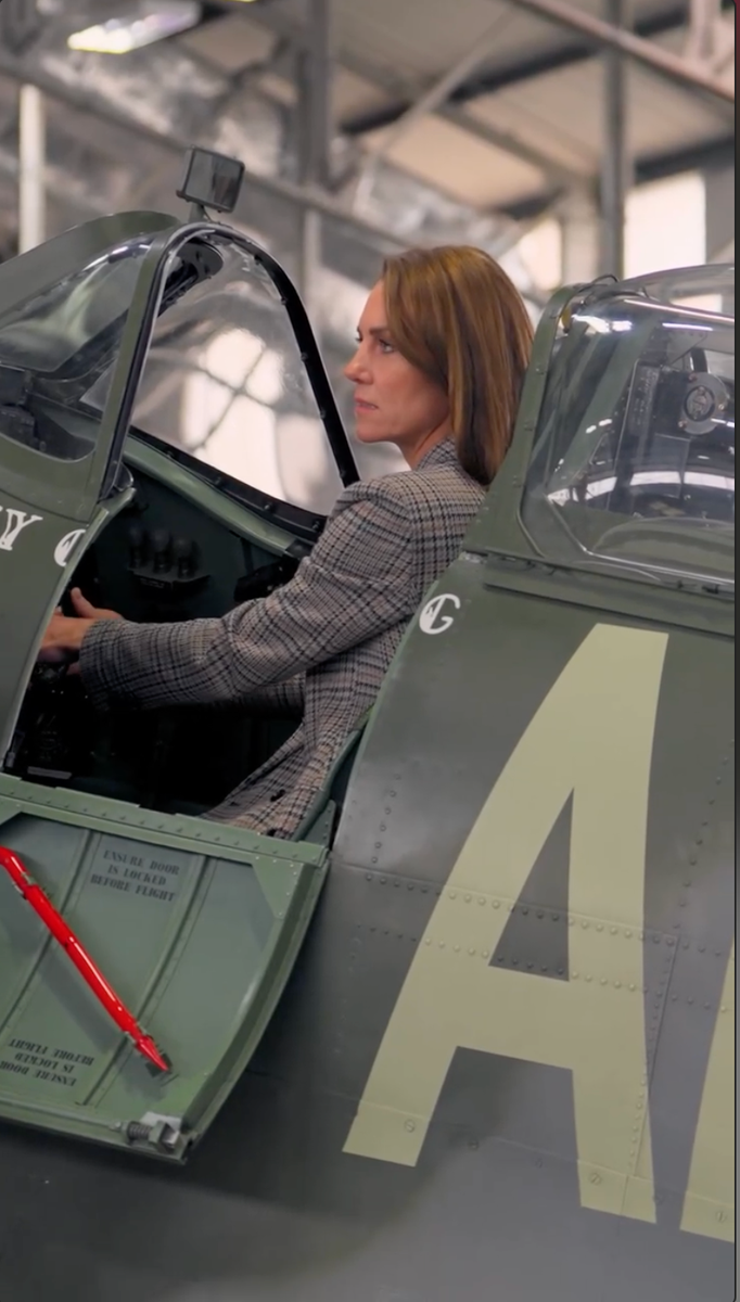 Princess Kate sat in the cockpit of a historic Battle of Britain Memorial Flight aircraft during her visit to RAF Coningsby.