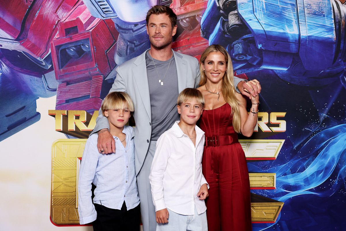 Chris Hemsworth, Elsa Pataky, Tristan Hemsworth and Sasha Hemsworth arrive at the "Transformers One" Australian Premiere