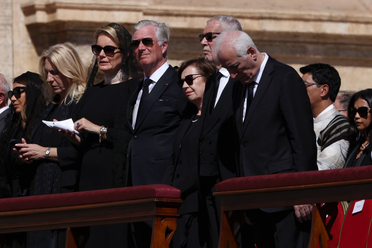 Queen Mathilde of Belgium and King Philippe of Belgium attend the funeral of Pope Francis.