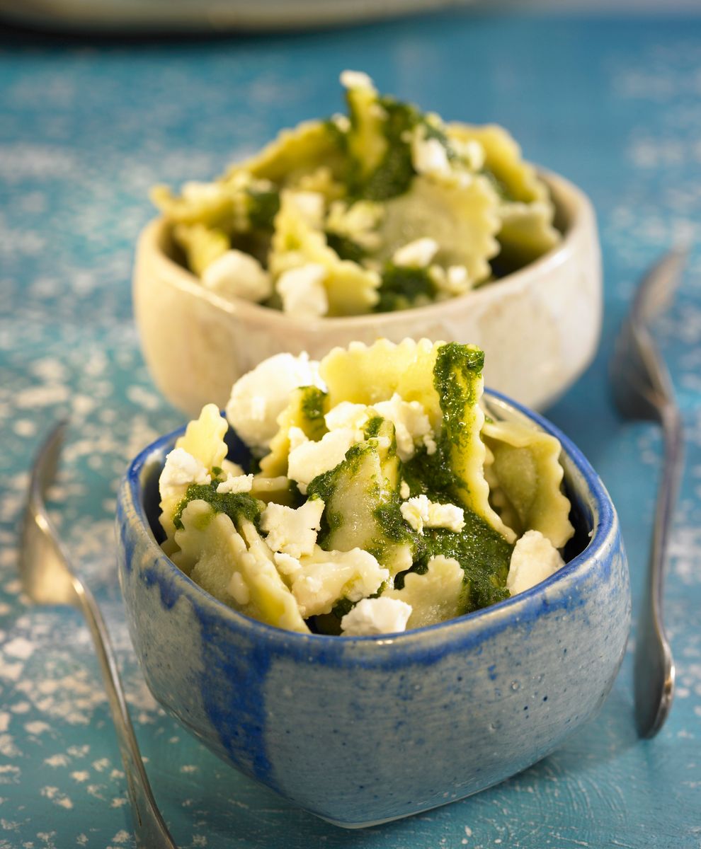 Example of spring herb ravioli filled with ricotta.