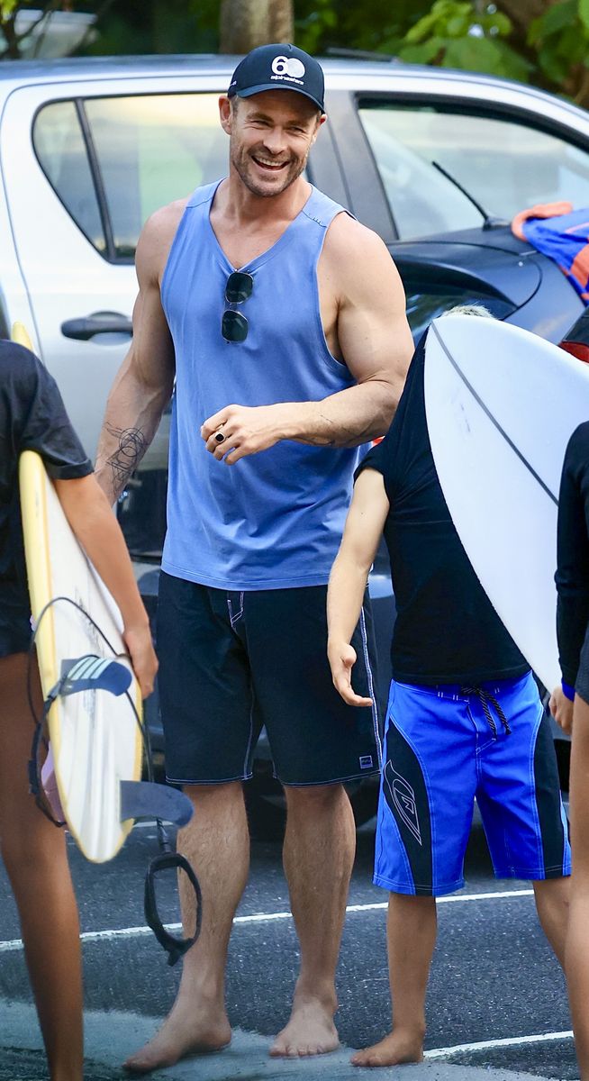 Chris Hemsworth on a beach outing in Byron Bay