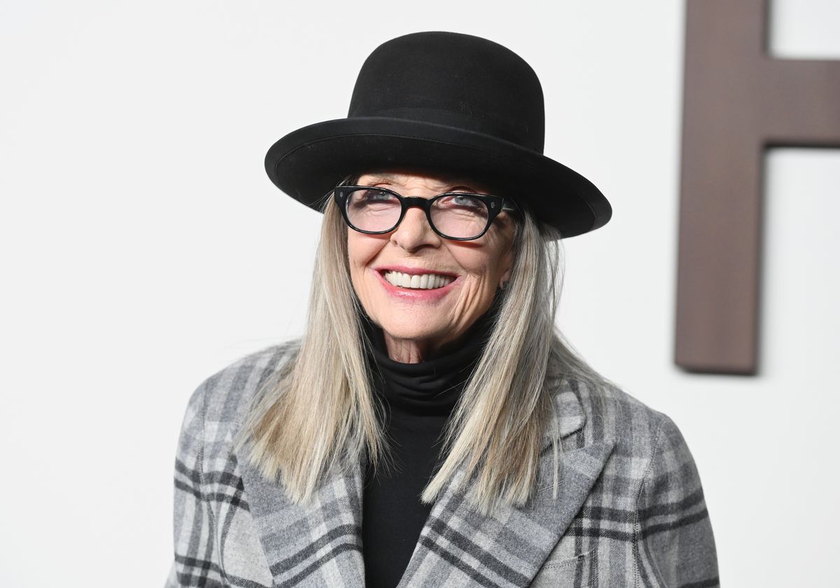 Diane Keaton at the Ralph Lauren Spring 2024 Ready To Wear Fashion Show at the Brooklyn Navy Yard