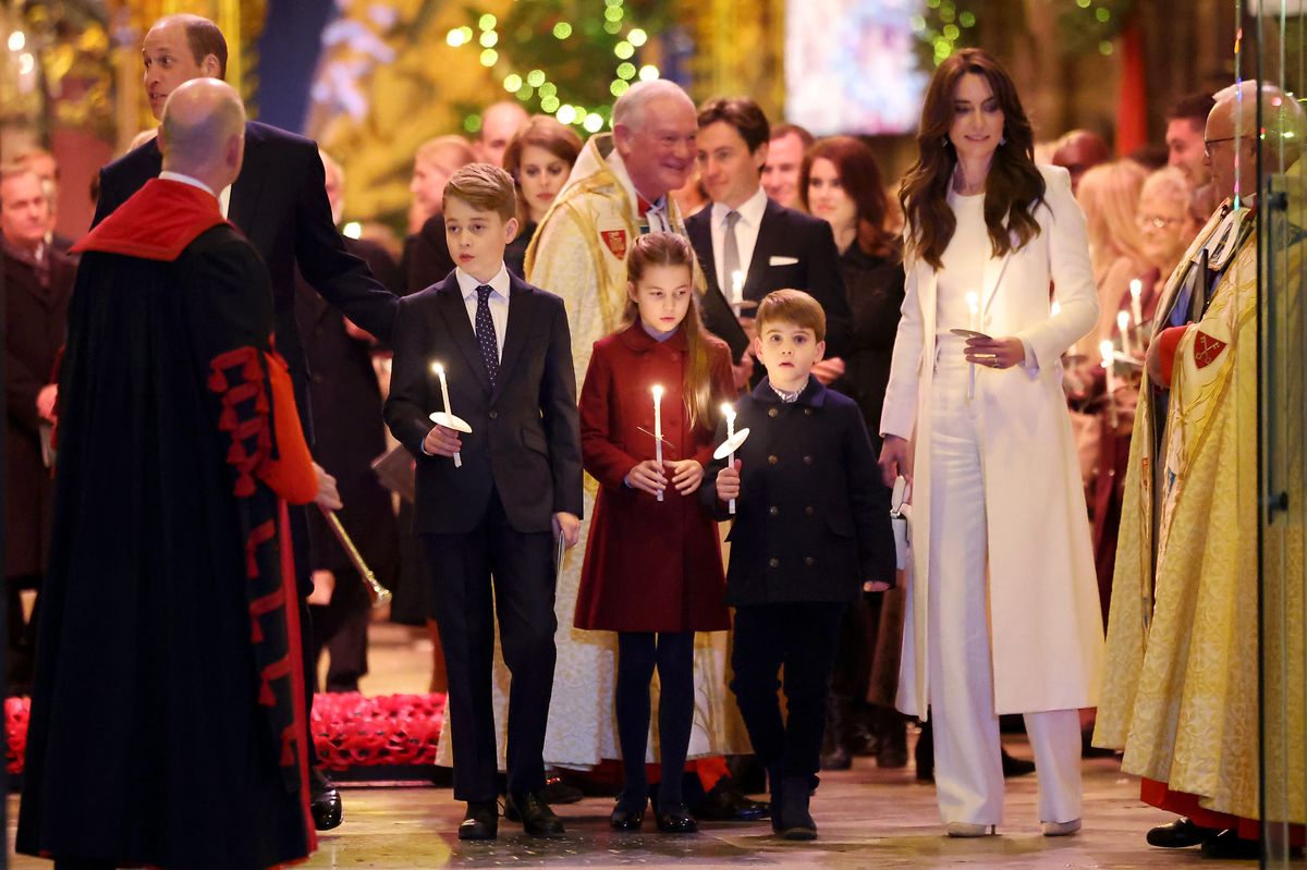 Prince William, Prince of Wales, Prince George of Wales, Princess Charlotte of Wales, Prince Louis of Wales, and Catherine, Princess of Wales, attend The "Together At Christmas" Carol Service at Westminster Abbey.