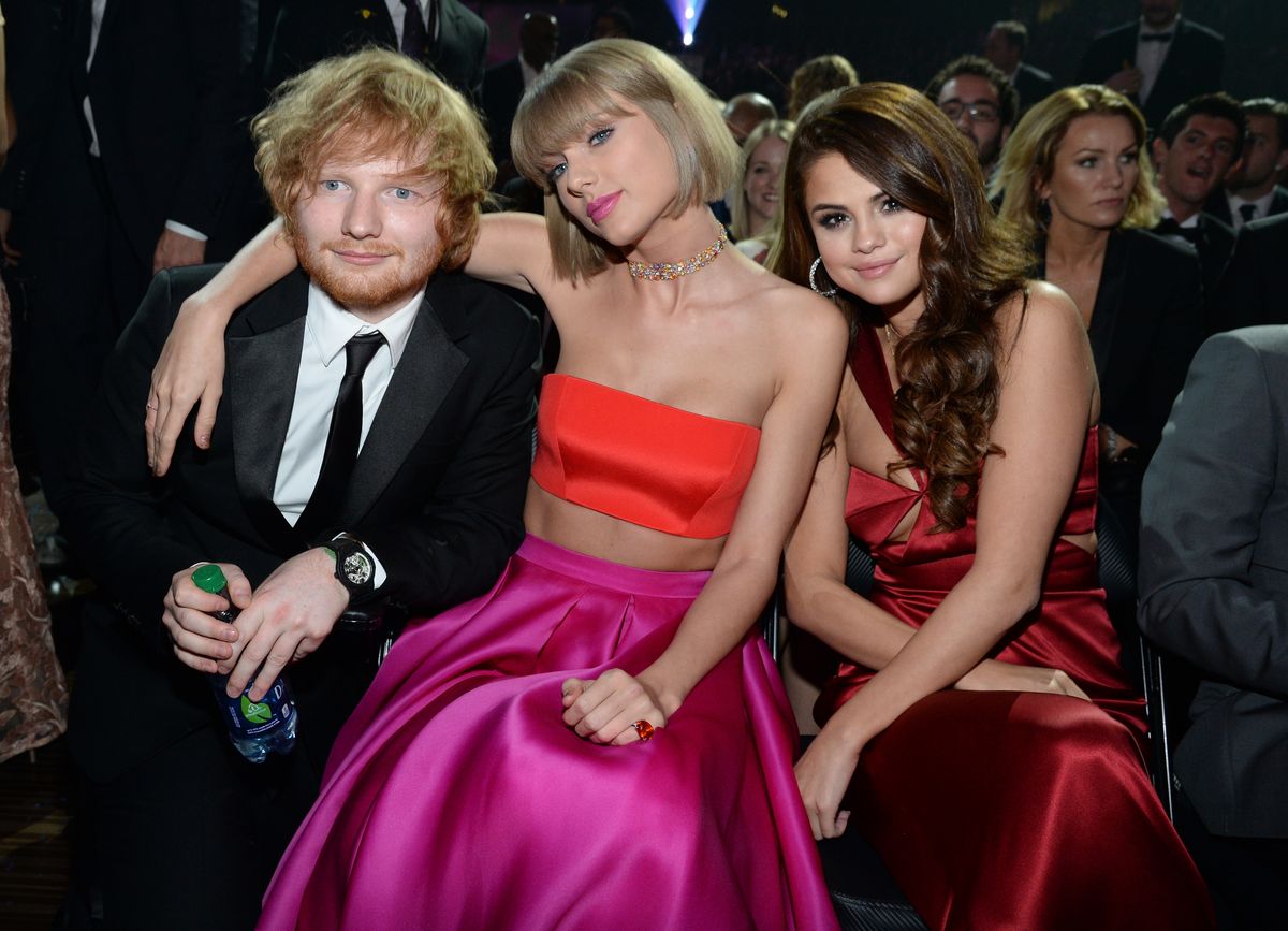 Ed Sheeran, Taylor Swift and Selena Gomez attend The 58th GRAMMY Awards