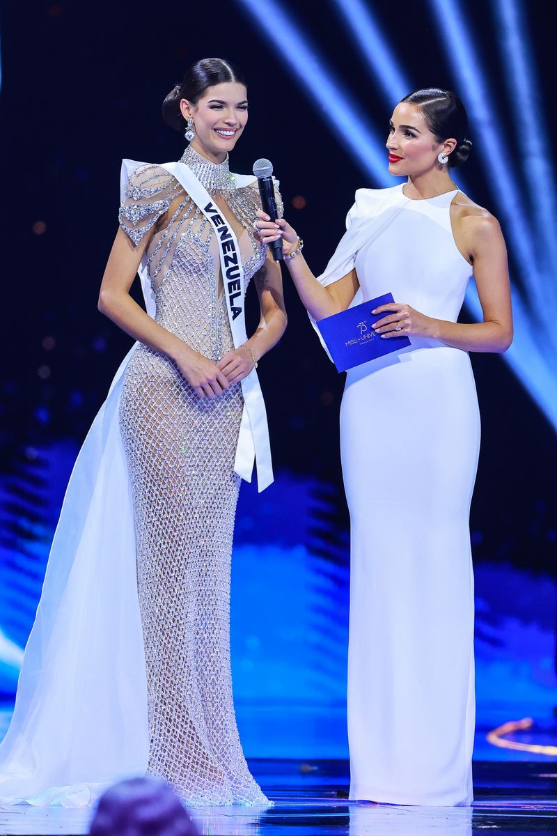MEXICO CITY, MEXICO - NOVEMBER 16: Miss Venezuela, Ileana Marquez, speaks in The 73rd Miss Universe Competition - show at Arena Ciudad de Mexico on November 16, 2024 in Mexico City, Mexico. (Photo by Hector Vivas/Getty Images)