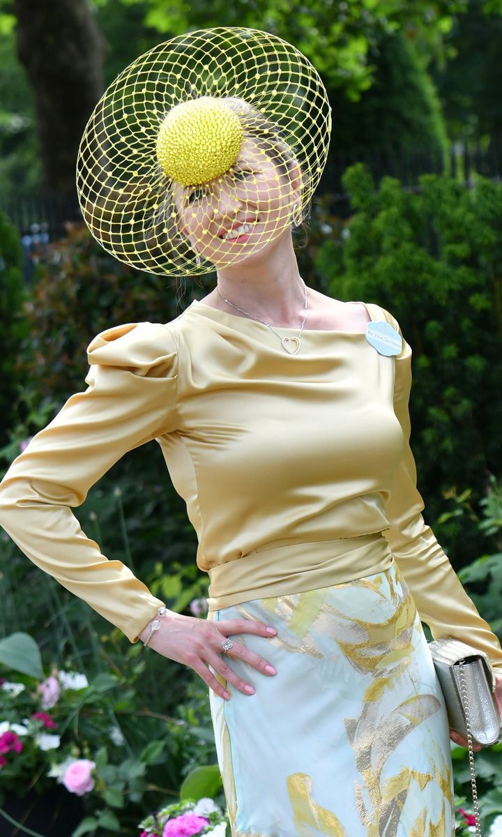 2021 Royal Ascot - Fashion, Day Two, yellow hat