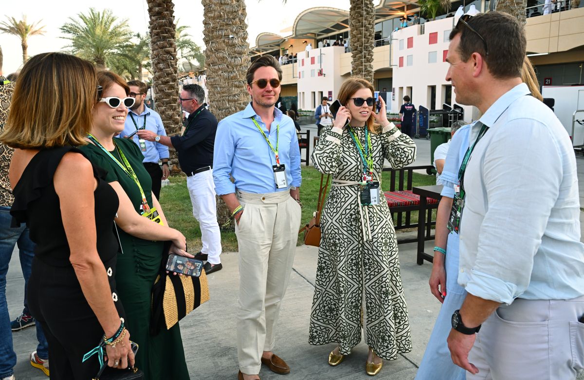 BAHRAIN, BAHRAIN - APRIL 13: Princess Beatrice and Princess Eugenie in the Paddock prior to the F1 Grand Prix of Bahrain at Bahrain International Circuit on April 13, 2025 in Bahrain, Bahrain. (Photo by Mark Sutton - Formula 1/Formula 1 via Getty Images)
