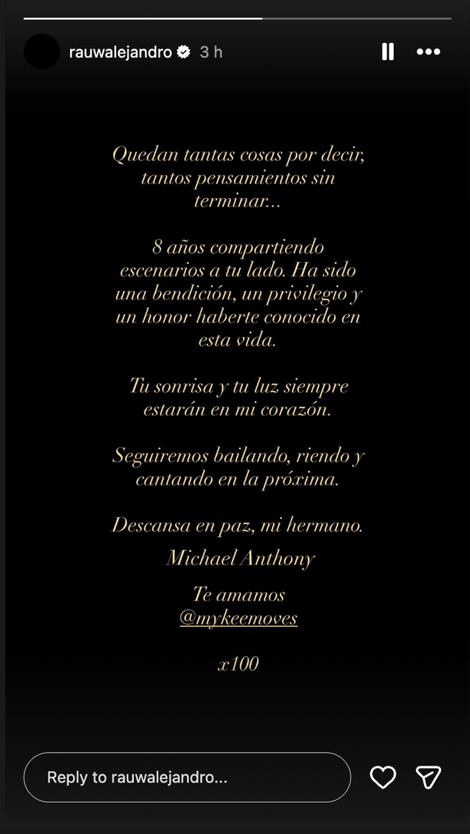Following confirmation of Mykee's death, Rauw Alejandro became the first of the artists he worked with to publicly honor him