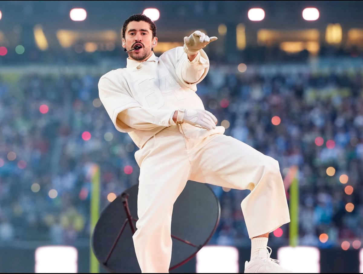 Bad Bunny performs at the Super Bowl halftime show