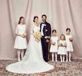 Tiara Larsson (left) and Princess Estelle (second from the right) were bridesmaids at the Prince Couple's wedding