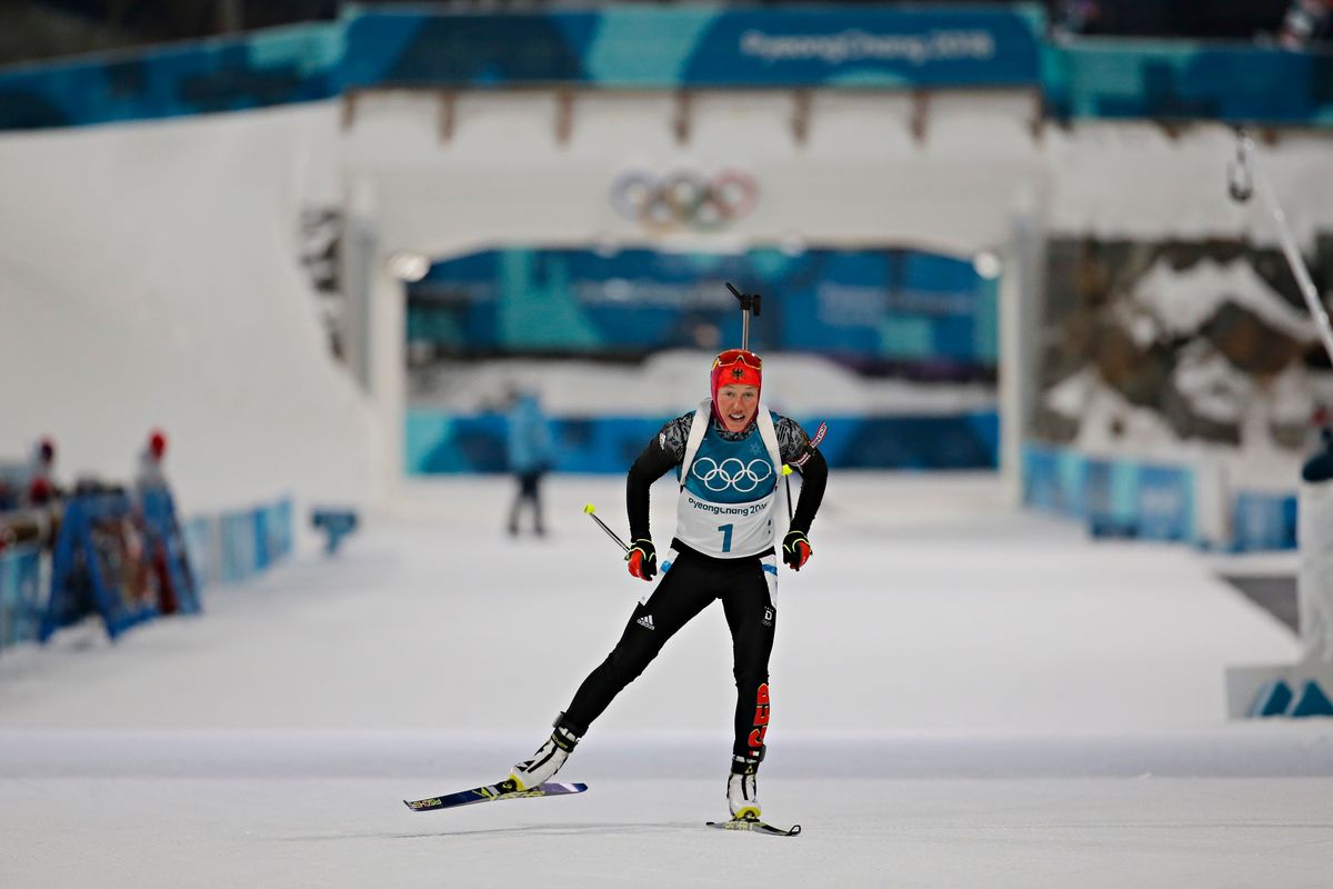  FEBRUARY 12: Laura Dahlmeier of Germany wins the gold medal during the Biathlon Men's and Women's Pursuit at Alpensia Biathlon Centre on February 12, 2018 in Pyeongchang-gun, South Korea. (Photo by Alexis Boichard/Agence Zoom/Getty Images)