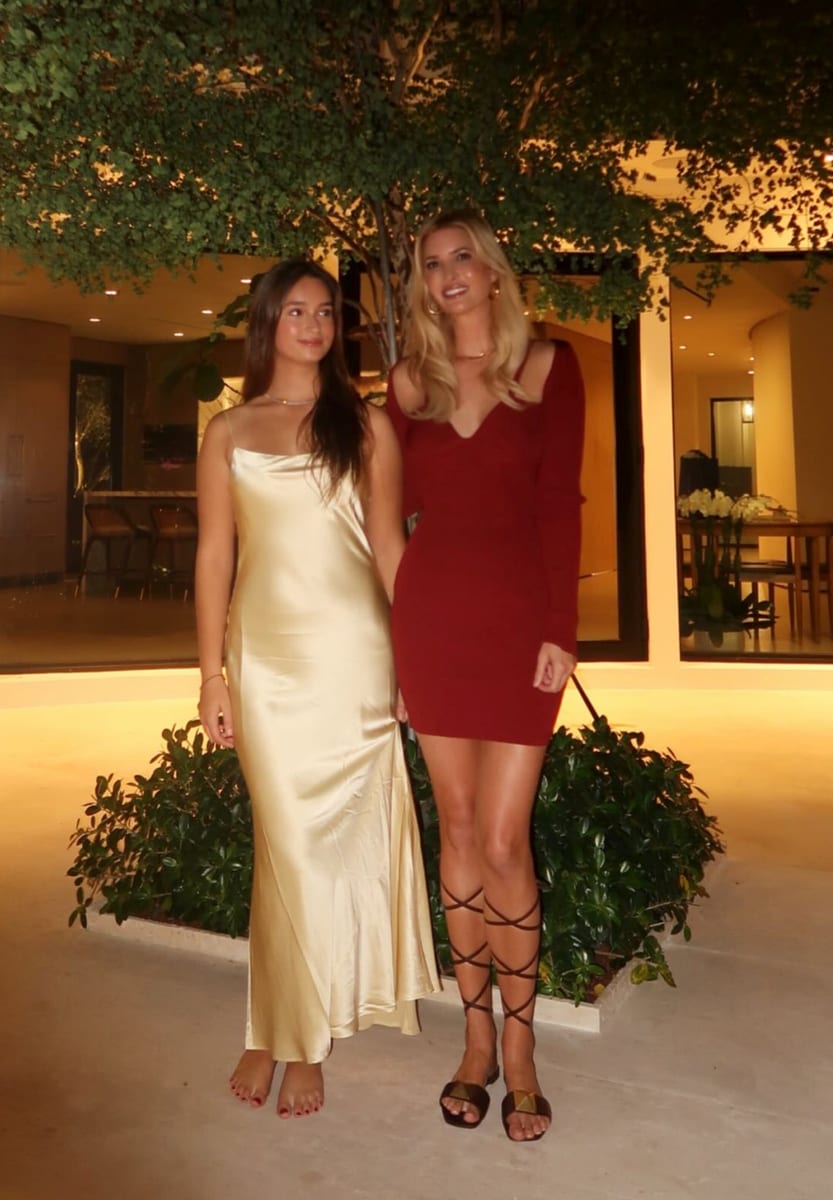 Ivanka Trump is all smiles in red minidress as she enjoys a glamorous night out with daughter Arabella in satin gown