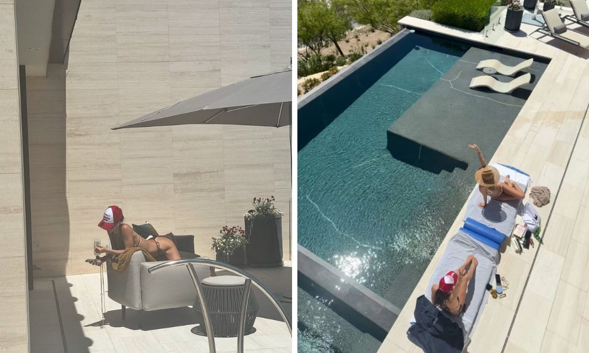 Jessica Alba was joined by friend on the  the pool on her getaway trip