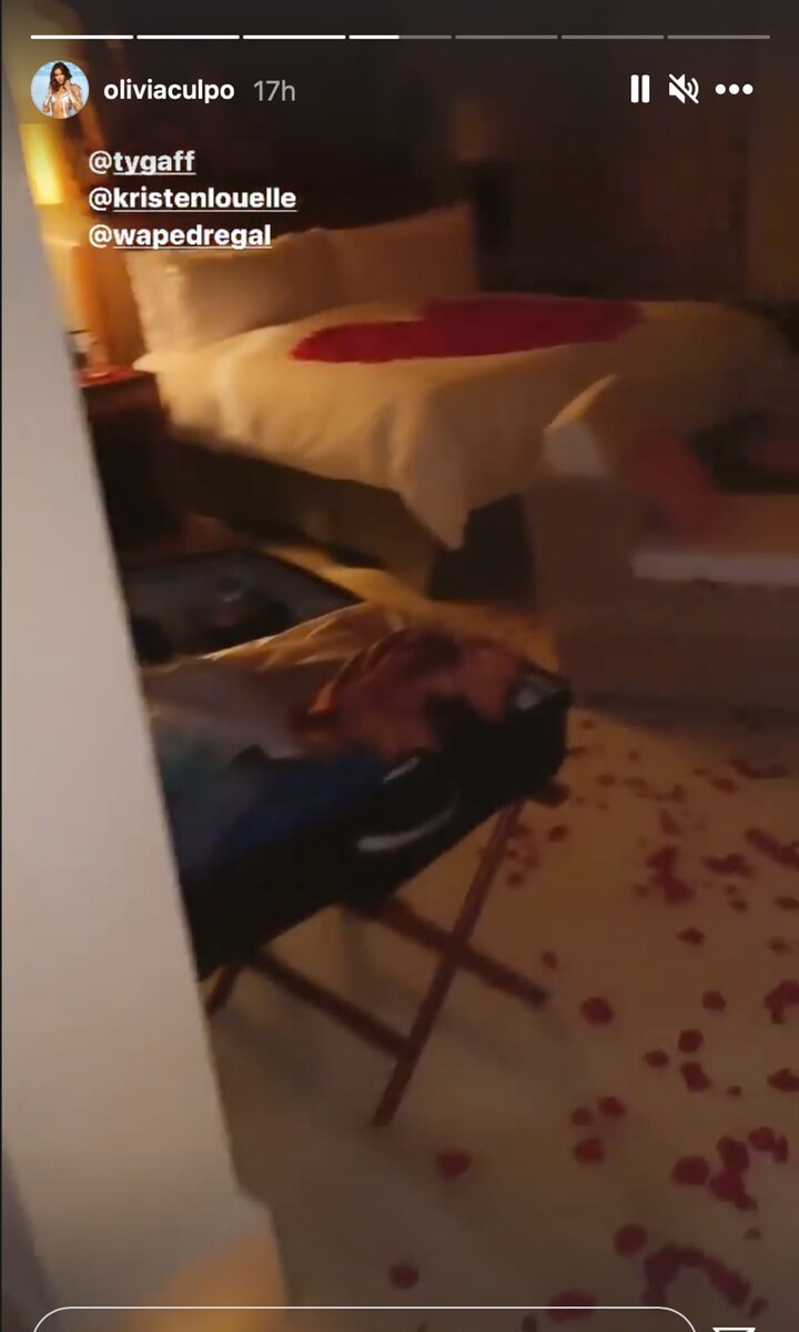 Surprise from Olivia Culpo to NFL player Tyler Gaffney and his wife, Kristen Louelle.
