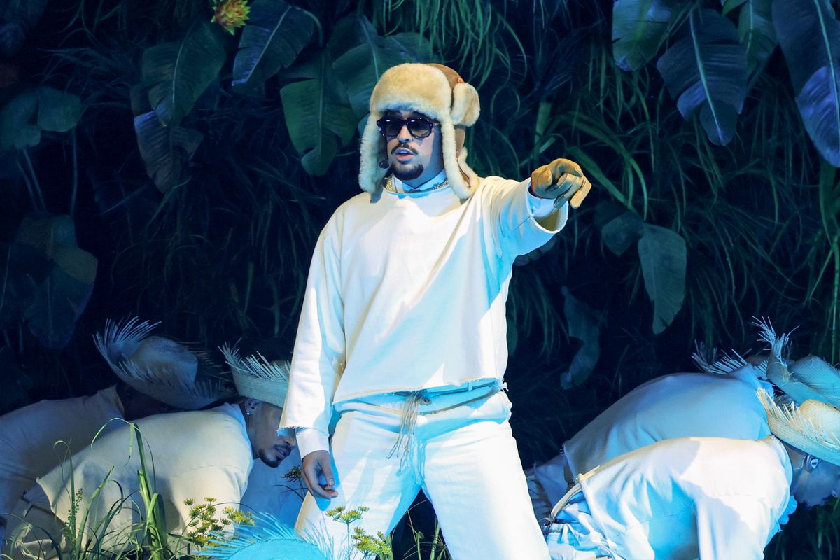  Bad Bunny performs onstage during Night One of Bad Bunny: "No Me Quiero Ir De Aqui" Residencia En El Choli at Coliseo de Puerto Rico JosÃ© Miguel Agrelot on July 11, 2025 in San Juan, Puerto Rico. (Photo by Kevin Mazur/Getty Images)