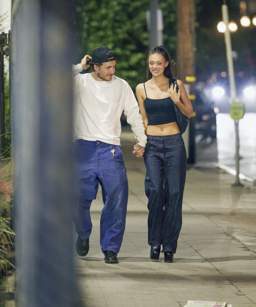 Fresh off of their vow renewals, Brooklyn and Nicola Beckham hold hands and share a late-night dinner at Mother Wolf in Los Angeles.