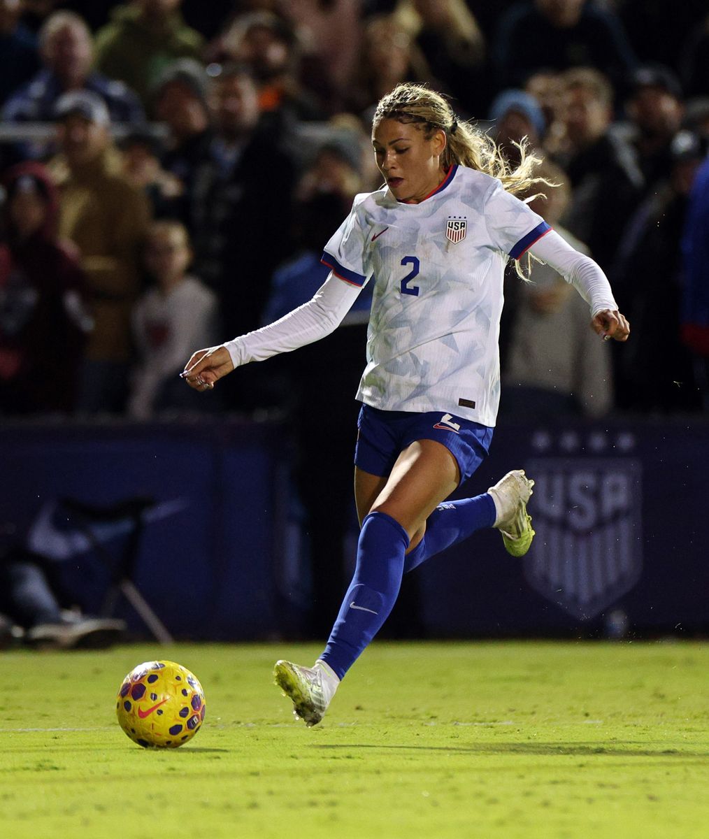 Trinity Rodman #2 of the United States of America advances with the ball against Chile during the second half of an international friendly soccer match,