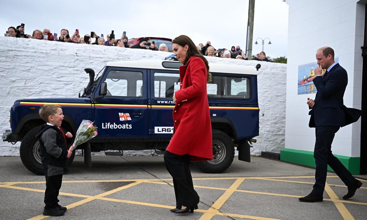 Four-year-old Theo Crompton could not contain his excitement as the Princess of Wales approached him during the royal couple's visit to the RNLI Holyhead Lifeboat Station.