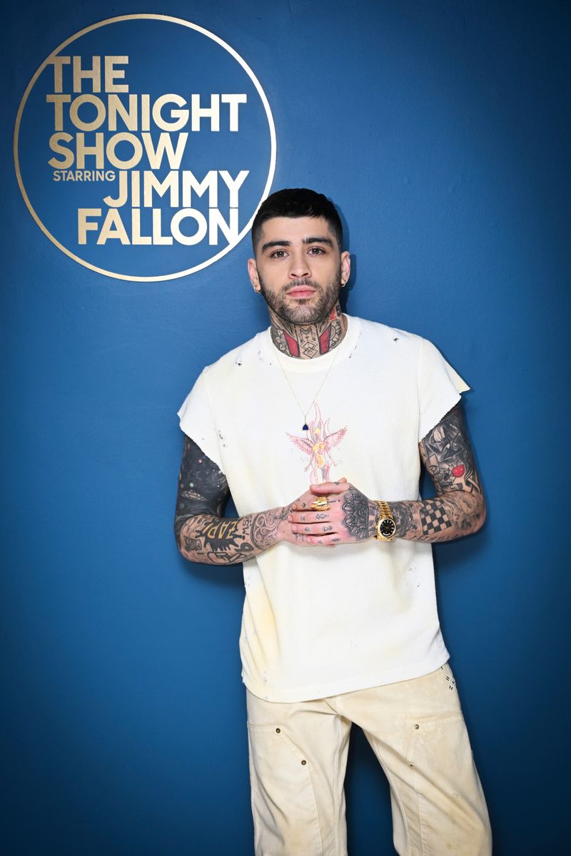 Zayn poses backstage at the Jimmy Fallon show in 2024 
