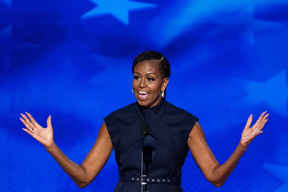 Former first lady Michelle Obama speaks during day two of the 2024 Democratic National Convention in Chicago on Tuesday, August 20, 2024. (Bill Clark/CQ-Roll Call, Inc via Getty Images)