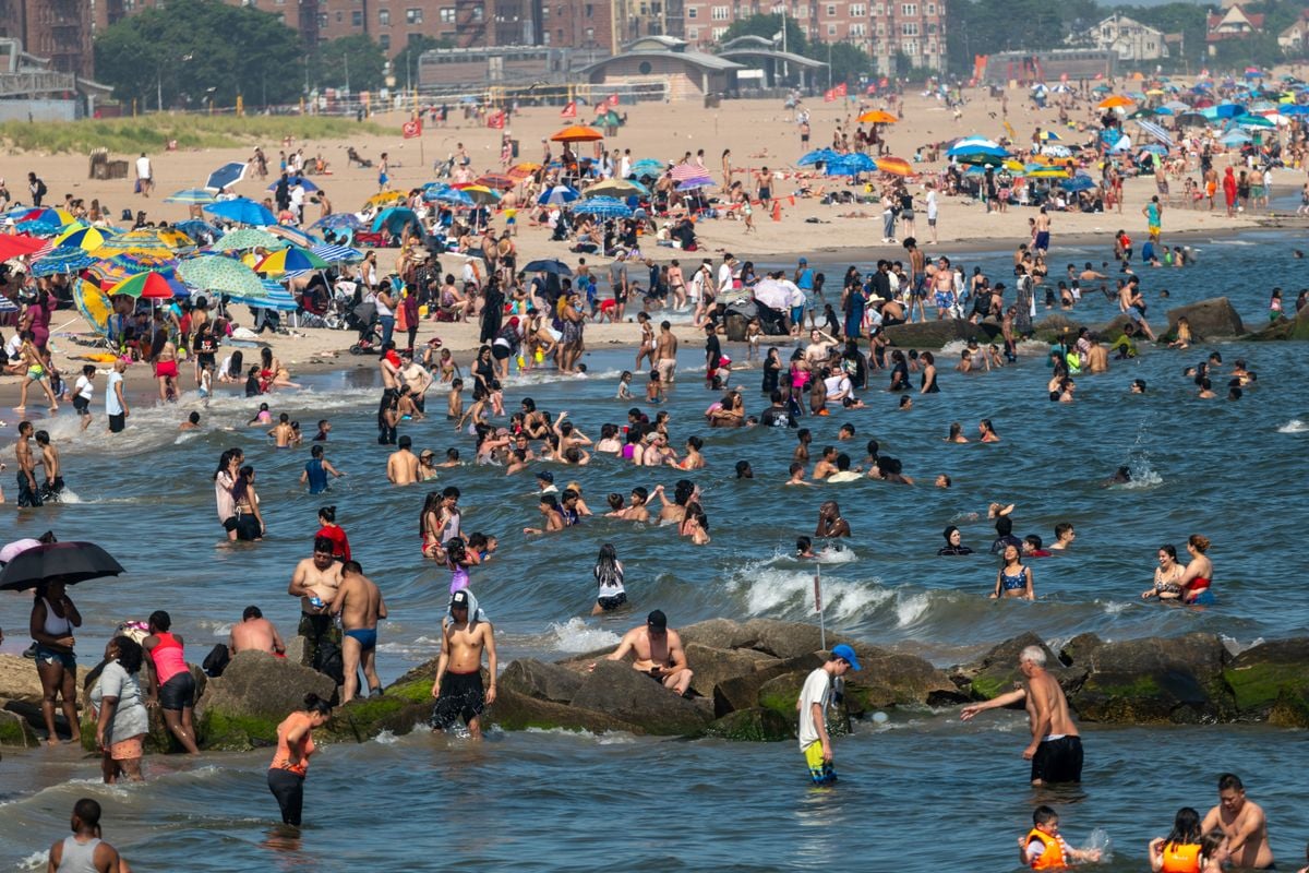 A view of Coney Island beach in the summer