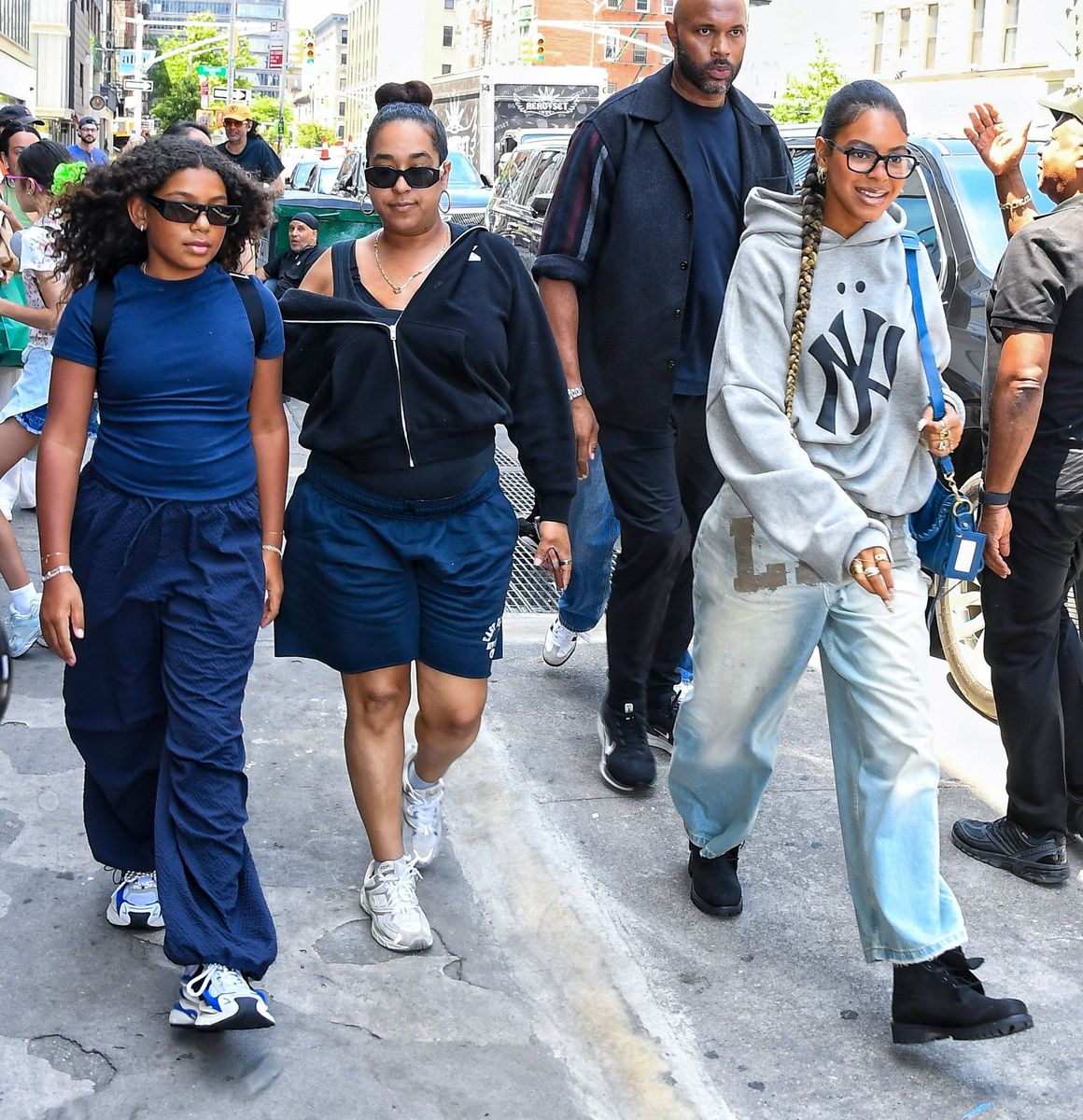Blue Ivy and Letty arrive at Jay Z's pop-up event.