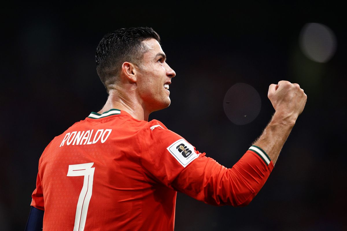 Cristiano Ronaldo of Portugal celebrates scoring his team's second goal during the FIFA World Cup 2026 qualifier match between Portugal and Hungary at Estadio Jose Alvalade on October 14, 2025 in Lisbon, Portugal. (Photo by Diogo Cardoso - UEFA/UEFA via Getty Images)