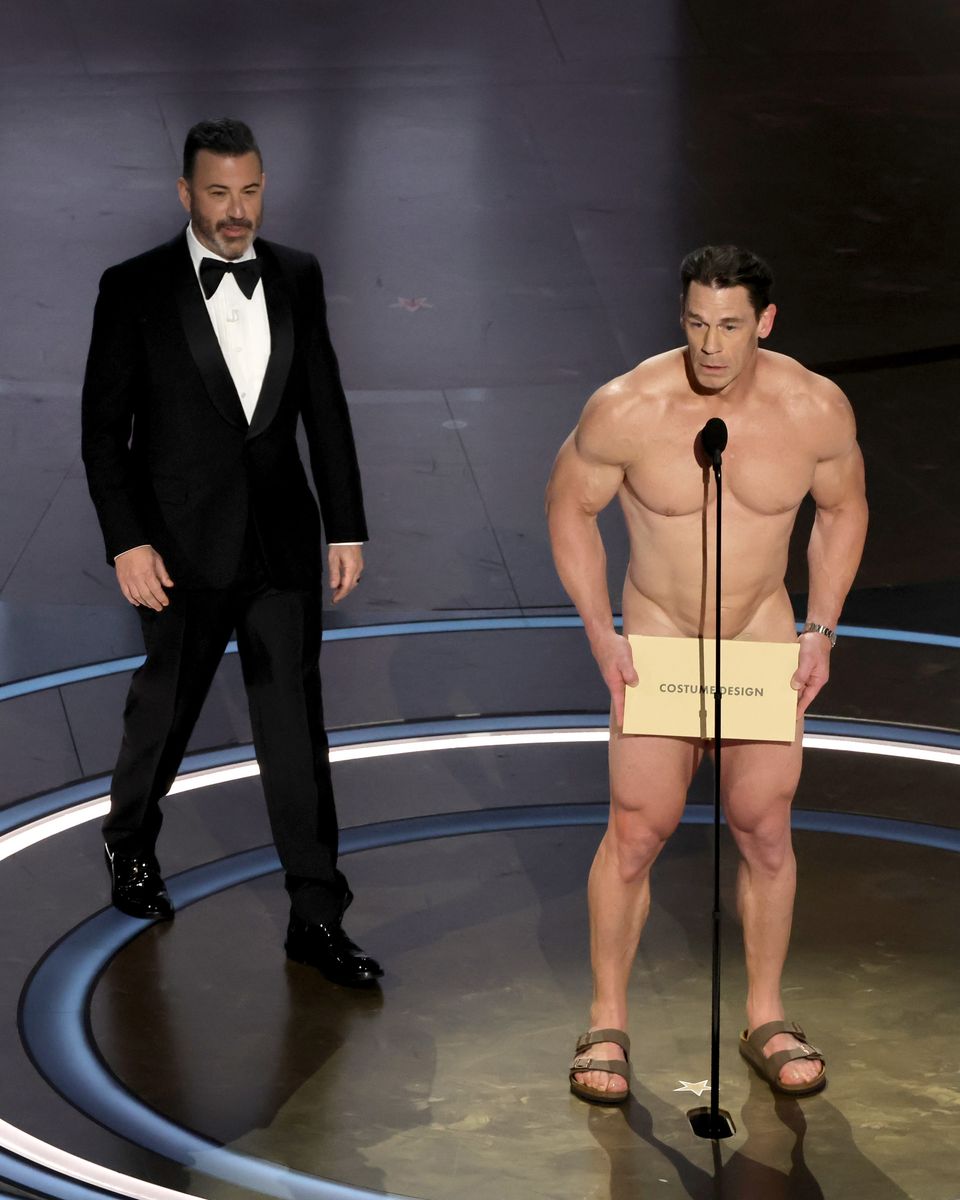 Jimmy Kimmel and John Cena (nude) onstage during the Oscars - 96th Annual Academy Awards in 2024
