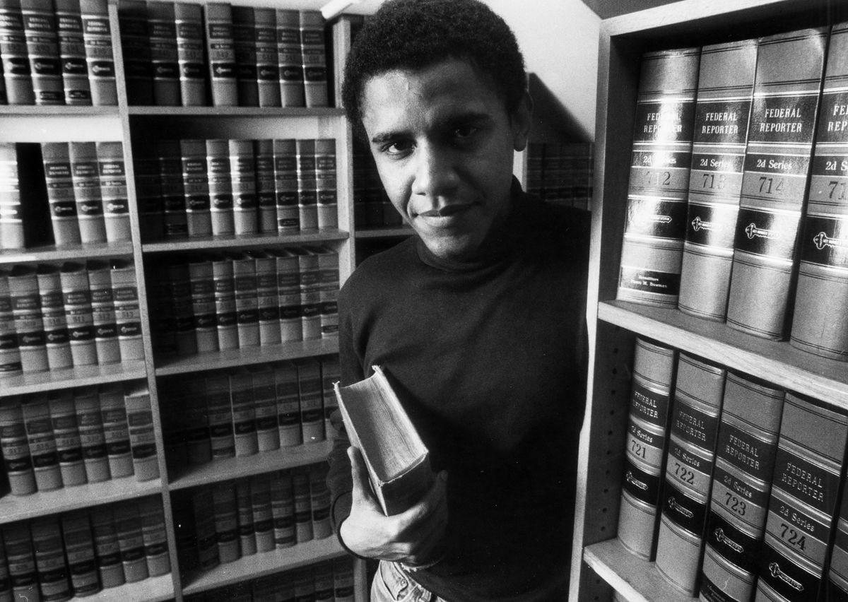 CAMBRIDGE - FEBRUARY 5: Barack Obama poses in the office of The Harvard Law Review on Monday, Feb. 5, 1990, after being named President of The Harvard Law Review. (Photo by Lane Turner/The Boston Globe via Getty Images) 