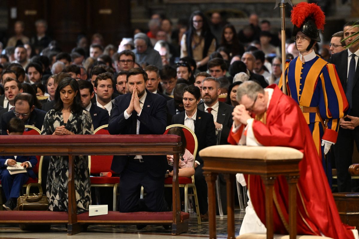 U.S. Vice President JD Vance and his wife Usha Vance attend the celebration of the Passion of the Lord on Good Friday as part of the Holy Week