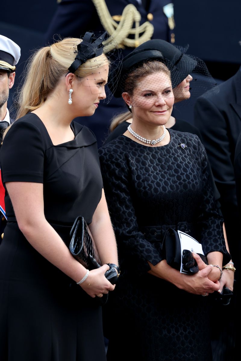 Princess Catharina-Amalia of the Netherlands and Crown Princess Victoria of Sweden during the funeral of King Harald V of Norway