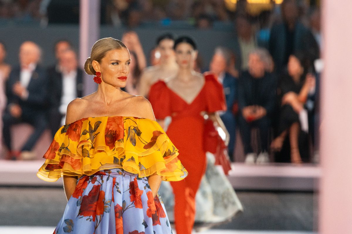 A closer look at the craftsmanship: hand-embroidered florals and layered textures defined the collection.