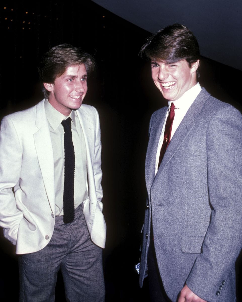 Actor Emilio Estevez and actor Tom Cruise attend the 'Sophisticated Ladies' Opening Night Performance on January 27, 1982 at Shubert Theatre in Century City, California. (Photo by Ron Galella/Ron Galella Collection via Getty Images)