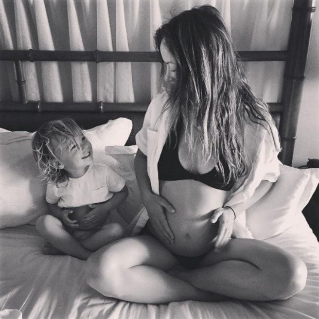 The expectant mom announced her second pregnancy in an adorable photo with Otis.
<br>
Photo: Instagram/@oliviawilde