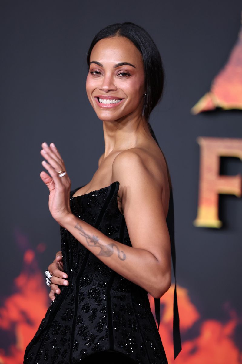 : Zoe Saldana attends the "Avatar: Fire And Ash" European Premiere on December 05, 2025 in Boulogne-Billancourt, France. (Photo by Pascal Le Segretain/Getty Images)