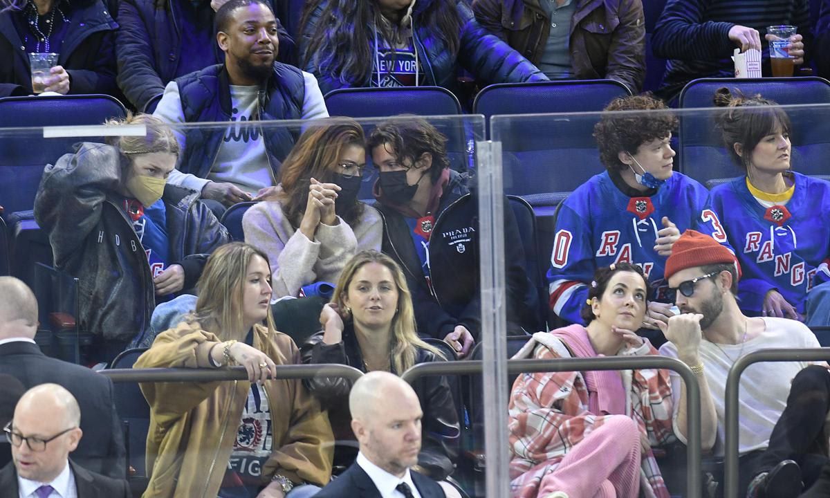Zendaya and Tom Holland attend the Rangers Game with Hunter Schafer