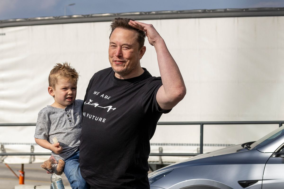 Tesla CEO Elon Musk and his son X