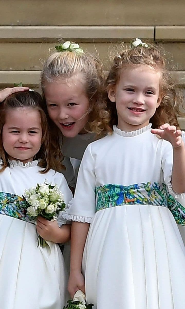 Maud Windsor with Princess Charlotte of Cambridge, Savannah Phillips at the royal wedding of Princess Eugenie of York to Jack Brooksbank at St. George‘s Chapel