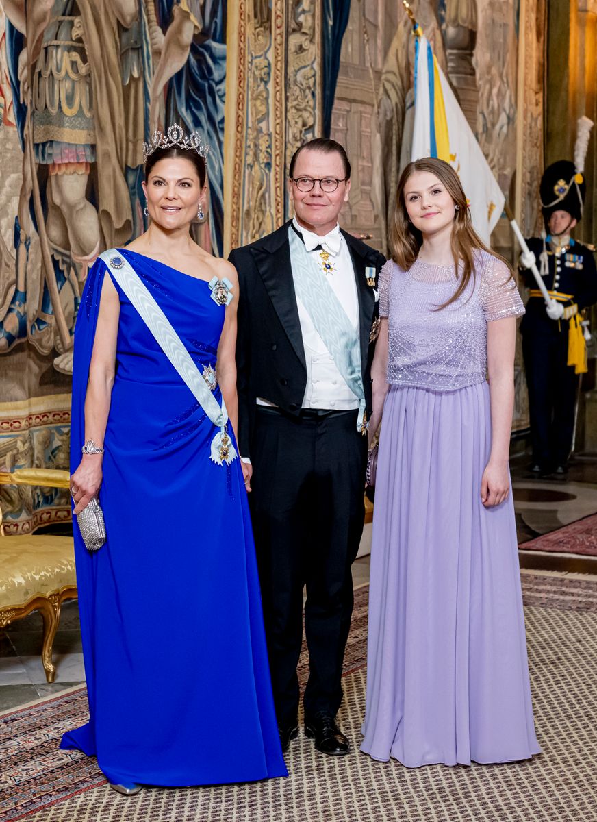Crown Princess Victoria of Sweden, Prince Daniel of Sweden and Princess Estelle of Sweden attend the gala dinner during the 80th birthday celebrations of King Carl XVI Gustaf of Sweden 