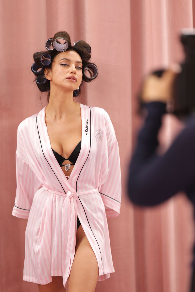 Irina Shayk prepares backstage at the Victoria's Secret Fashion Show 2026