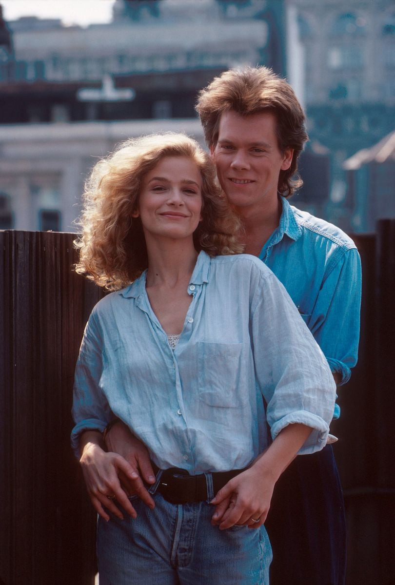 Kevin Bacon with Kyra Sedgwick on photo shoot in  New York. August 1988