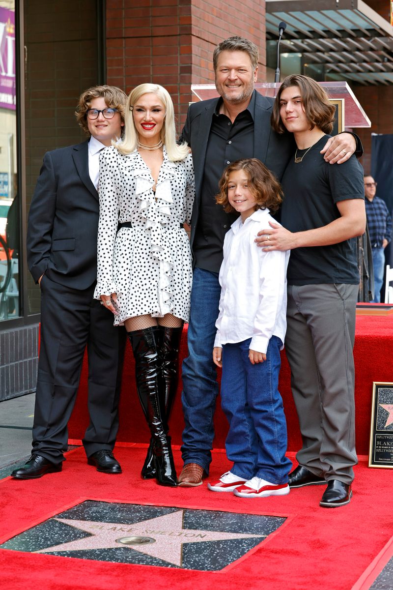Zuma Rossdale, Gwen Stefani, Blake Shelton, Apollo Rossdale, and Kingston Rossdale attend Blake Shelton's Star Ceremony on The Hollywood Walk Of Fame on May 12, 2023 